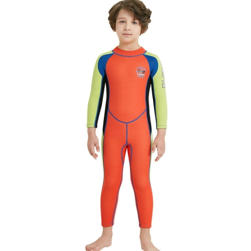 DIVE&SAIL WS-18816 Children Diving Suit One-piece Long-sleeved Swimsuit Sunscreen Hot Spring Surfing Suit, Size:M(Orange Red Green Sleeves)
