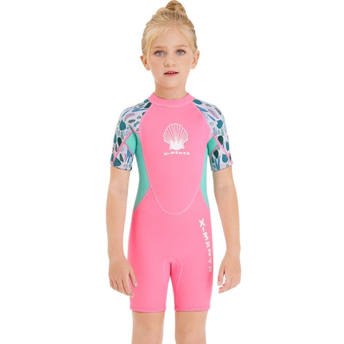 DIVE & SAIL M150656K Children Diving Suit 2.5mm One-piece Warm Swimsuit Short-sleeved Cold-proof Snorkeling Surfing Anti-jellyfish Suit, Size: L(Pink)