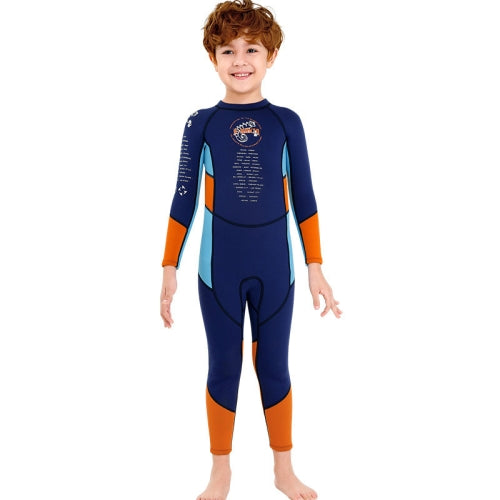 DIVE & SAIL M150501K Children Warm Swimsuit 2.5mm One-piece Wetsuit Long-sleeved Cold-proof Snorkeling Surfing Anti-jellyfish Suit, Size: M(Navy)