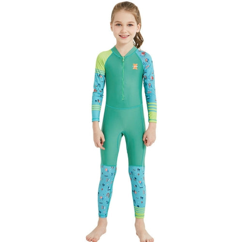 DIVE & SAIL LS-18822 Children Diving Suit Outdoor Sunscreen One-piece Swimsuit, Size: S(Girl Green)