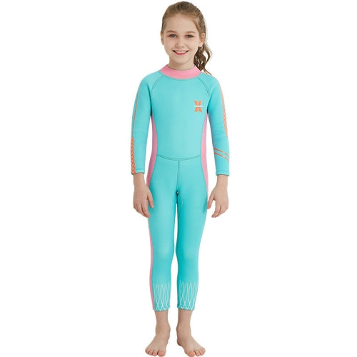 DIVE&SAIL 2.5mm Children Diving Suit One-piece Warm Snorkeling Suit Drifting Sunscreen Swimsuit, Size: M(Light Blue Pink)