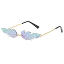 Flame Sunglasses Metal Frameless Street Fashion Sun Glasses(Gold Frame Green Film)