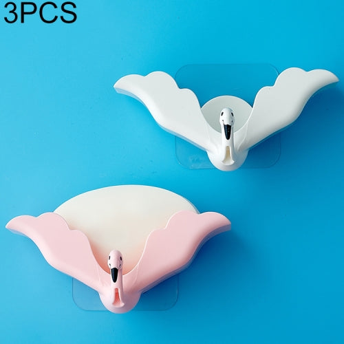 3 PCS Wall-mounted Toilet Non-perforated Suction Cup Drain Soap Tray Flamingo Soap Box, Random Color Delivery