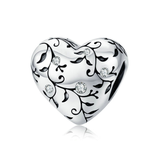 S925 Sterling Silver Heart-shaped Retro Pattern Loose Beads DIY Bracelet Jewelry Accessories