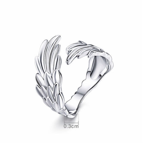 Sterling Silver S925 Open Ring Feather Wings Adjustable Ring