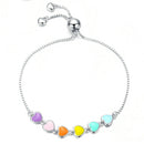 S925 Sterling Silver Rainbow Heart Bracelet Heart-shaped Dripping Oil Girls Bracelet