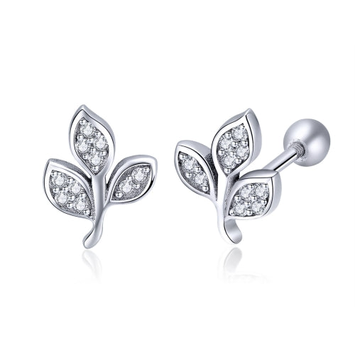 Sterling Silver Leaf Diamond Earrings Female Earrings
