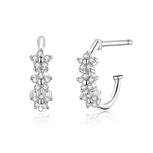 Zircon Earrings S925 Silver Flower Female Earrings Platinum Earrings