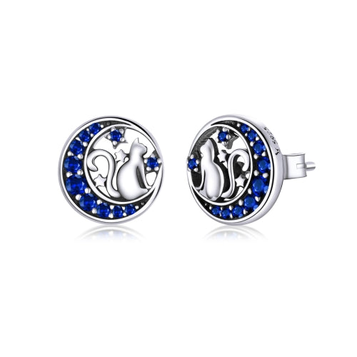 Moon Cat S925 Sterling Silver Personality Earrings