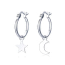 Sterling Silver Earrings S925 Star and Moon Earrings Simple Earrings