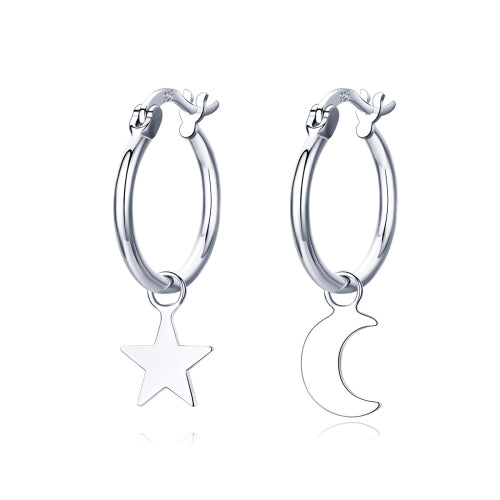 Sterling Silver Earrings S925 Star and Moon Earrings Simple Earrings