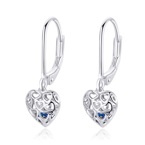 S925 Sterling Silver Stud Earrings Hollow Heart Shaped Earrings Simple Platinum Plated Earrings