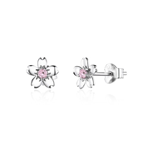 Sterling Silver Flower Earrings S925 Temperament Simple Zircon Earrings