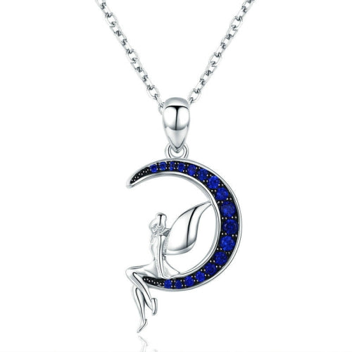 Dark Night Fairy S925 Sterling Silver Necklace With White Gold Plated and Zircon