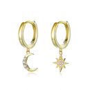 Sterling Silver Star Moon Earrings S925 Zircon Earrings