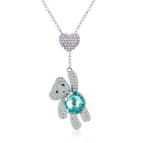 Cute Bear S925 Sterling Silver Rose Gold Plated Zircon Necklace