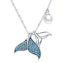 Mermaid Tears S925 Sterling Silver Necklace Ocean Shell Pearl Fish Tail Necklace