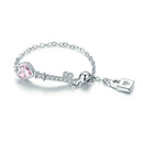 S925 Sterling Silver Female Ring Heart Lock Key Heart-shaped Chain Key Ring