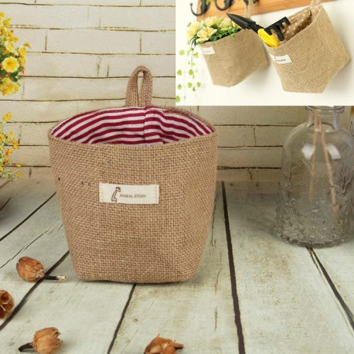 5 PCS Cotton and Linen Cloth Art Flowerpot Small Sack Hanging Storage Basket, Style:Stripes(Red)