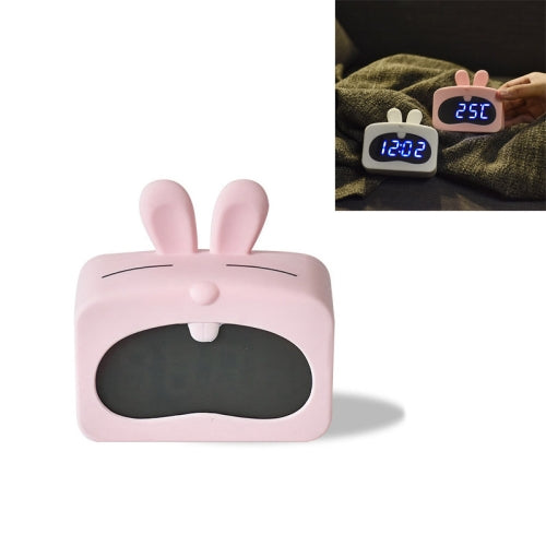 Mini Cute Cartoon Multifunctional Digital Luminous Thermometer Small Alarm Clock(Pink Rabbit)