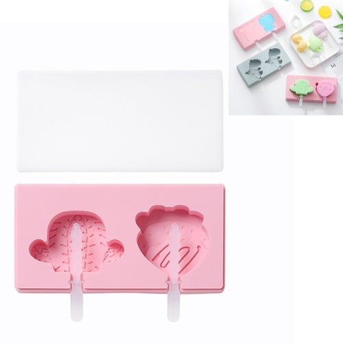 3 PCS Homemade Handmade DIY Cartoon Fruit with Lid Silicone Ice Cream Mold Making Ice Tray, Style:Cactus Strawberry(Pink)
