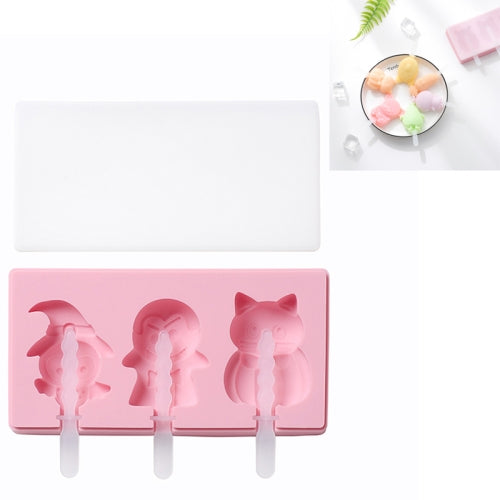 3 PCS Homemade Handmade DIY Cartoon Fruit with Lid Silicone Ice Cream Mold Making Ice Tray, Style:Halloween Story(Pink)