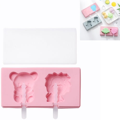 3 PCS Homemade Handmade DIY Cartoon Fruit with Lid Silicone Ice Cream Mold Making Ice Tray, Style:Lion Bear(Pink)