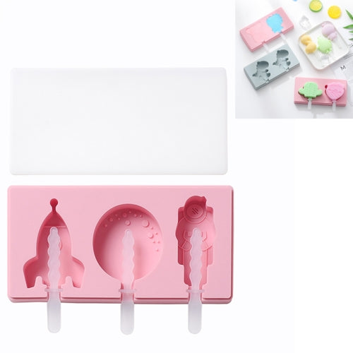 3 PCS Homemade Handmade DIY Cartoon Fruit with Lid Silicone Ice Cream Mold Making Ice Tray, Style:Moon Landing Plan(Pink)