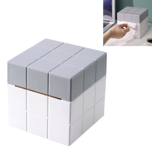 2 PCS Cube Tissue Box Desktop Storage Box(White+Grey)