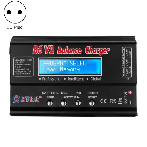 HTRC B6 V2 Balance Charger Intelligent Model Airplane Lithium Battery Charger, EU Plug