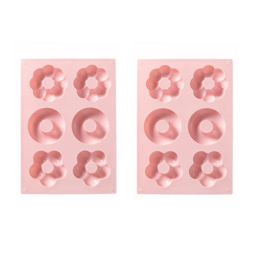 2 PCS 6 Groups Silicone Doughnut Cake DIY Dessert Mold Cold Soap Mold(Pink)