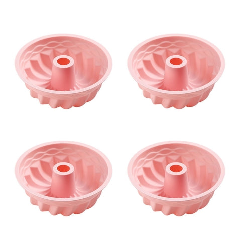 4 PCS Chiffon Cake Mold Household Steamable Silicone Non-stick Baking Tools, Style:Savarin Grill Pan(Pink)