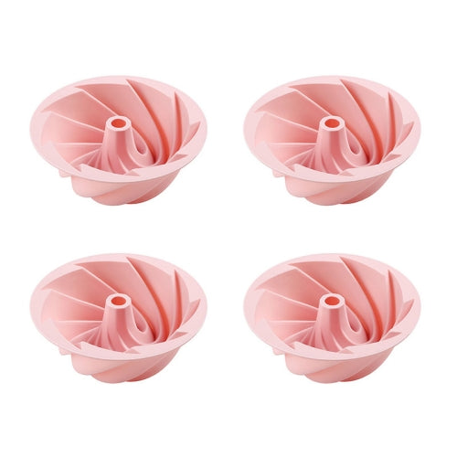 4 PCS Chiffon Cake Mold Household Steamable Silicone Non-stick Baking Tools, Style:Rotary Savarin Bakeware(Pink)