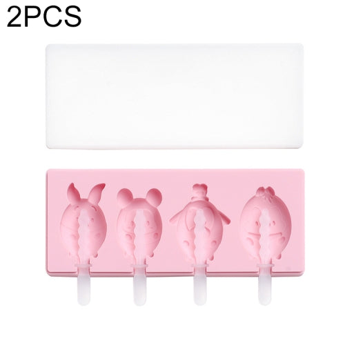 2 PCS Handmade Cartoon Homemade Ice Cream Silicone Stick Ice Mold with Lid DIY Ice Box, Style:Piggy(Pink)