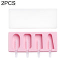 2 PCS Handmade Cartoon Homemade Ice Cream Silicone Stick Ice Mold with Lid DIY Ice Box, Style:Simple Ice Cream(Pink)
