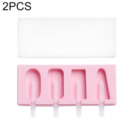 2 PCS Handmade Cartoon Homemade Ice Cream Silicone Stick Ice Mold with Lid DIY Ice Box, Style:Simple Ice Cream(Pink)