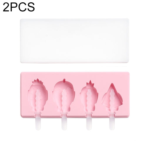 2 PCS Handmade Cartoon Homemade Ice Cream Silicone Stick Ice Mold with Lid DIY Ice Box, Style:Cute Fruit(Pink)