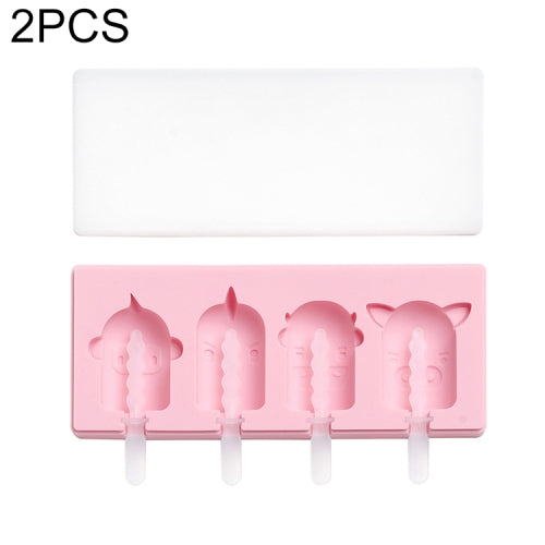 2 PCS Handmade Cartoon Homemade Ice Cream Silicone Stick Ice Mold with Lid DIY Ice Box, Style:Simple Doll(Pink)
