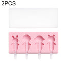 2 PCS Handmade Cartoon Homemade Ice Cream Silicone Stick Ice Mold with Lid DIY Ice Box, Style:Cute Animal(Pink)
