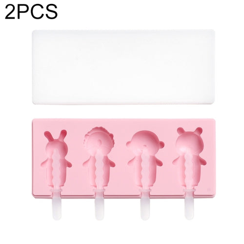 2 PCS Handmade Cartoon Homemade Ice Cream Silicone Stick Ice Mold with Lid DIY Ice Box, Style:Cute Animal(Pink)