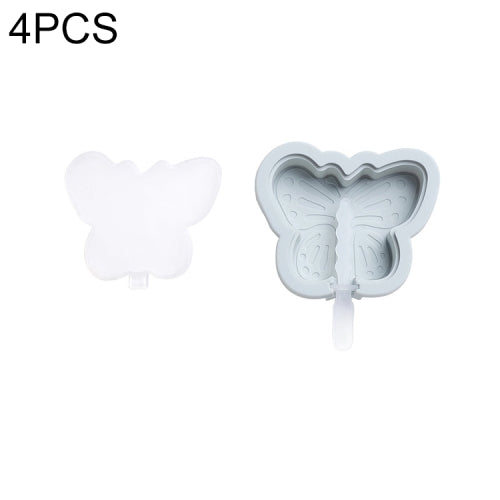 4 PCS DIY Cute Cartoon Animal Silicone Ice Cream Mold with Lid Homemade Handmade Popsicle Mold Making Ice Tray, Style:Butterfly(Blue)