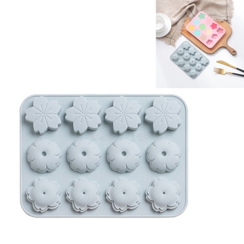 6 PCS 12 Flower-shaped Ice Cube Silicone Mold Pudding Cake Chocolate Baking Mold(Blue)