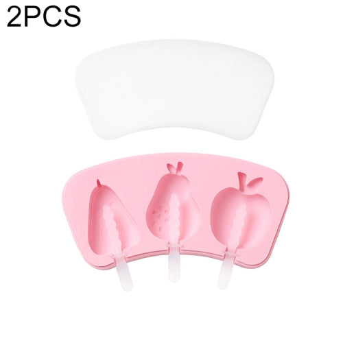 2 PCS Cartoon Homemade Popsicle Ice Cream Mold with Lid Silicone Baking Tool, Style:Avocado Apple Pear(Pink)