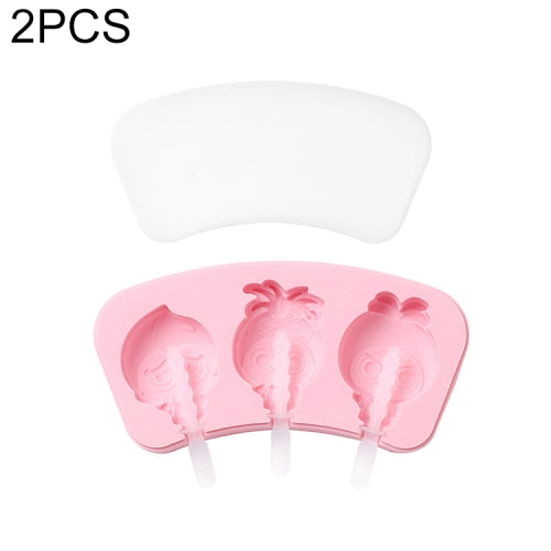 2 PCS Cartoon Homemade Popsicle Ice Cream Mold with Lid Silicone Baking Tool, Style:Fruit Man(Pink)