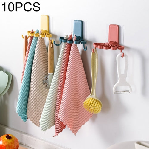 10 PCS Flower-shaped Rag Rack Kitchen With Hook Storage Rack Wall Hanging Free Punching Spatula Spoon Rack Random Color Delivery