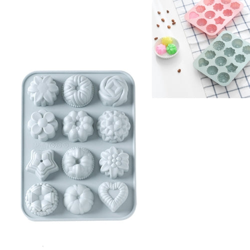 4 PCS Silicone Flower Shape Ice Tray Cake Moon Cake Mold Cookies DIY Handmade Soap Aroma Diffuser Mold(Blue)