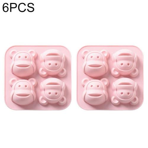 6 PCS Little Monkey Silicone Ice Cube Rice Cake Mold Cartoon Cake Baby Food Supplement Baking Mold(Pink)