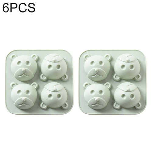 6 PCS Bear Silicone Ice Tray Cake Mold Jelly Pudding Rice Cake Chocolate Baking Mold(Green)