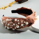 2 PCS Wide-sided Nails With Pearls And Knotted Mori Hair Band Washing-face Headband Sweet Hair Accessoris(Pink)