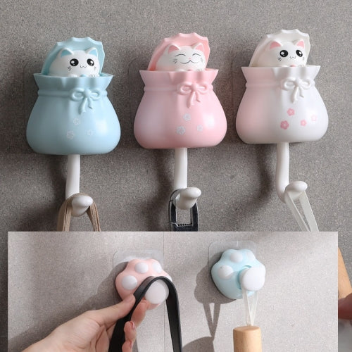 3 PCS Lucky Cat Hook Free Punch Wall Hanging Wall Entrance Key Glue Hook Back Coat Storage Random Colour Delivery